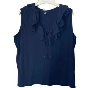 Chaps size 2X ruffled neckline lace up front 100% cotton knit tank top